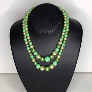 Vintage Jewelry Green Necklace & Clip On Earring Set
